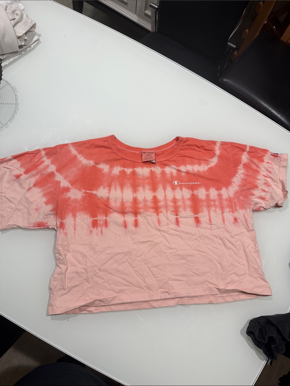 Champion Kids Short-Sleeve Tie-Dye Crop Tee in Coral and Light Pink